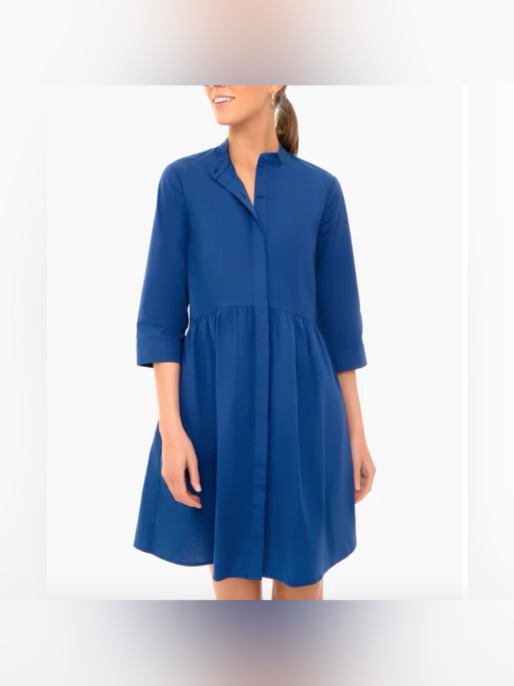 Tuckernuck Navy Blue Button-Front Shirt Dress 3/4 Sleeves Sz Xxs